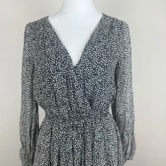 Anthropologie Floral Print Dress Long Sleeve‎ Mini Dress Black Gray S - Picture 5 of 12